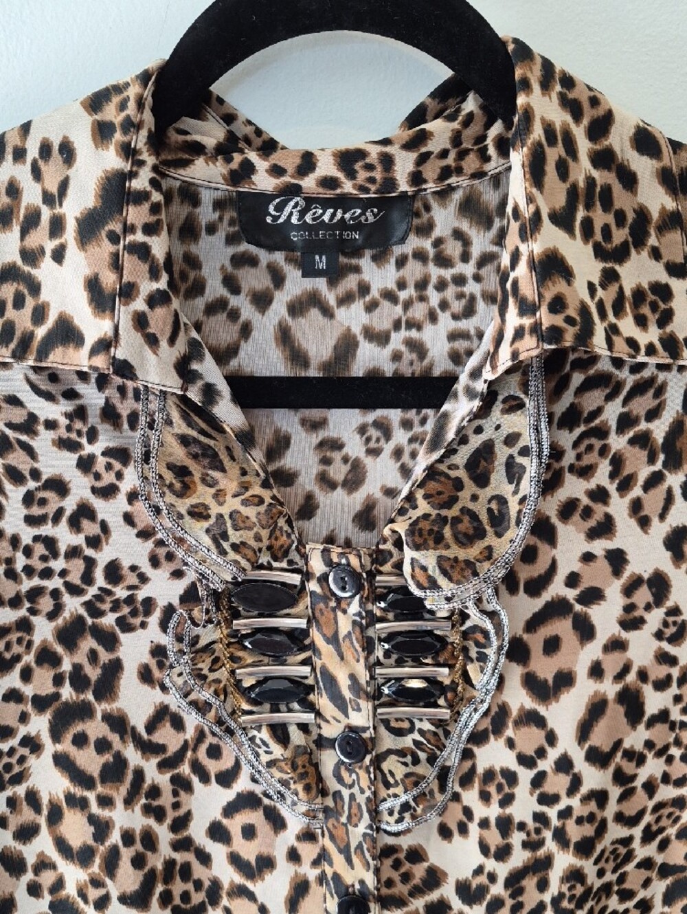 Leopard Print Ruffle Short Sleeve Blouse - Brown - Picture 3 of 6